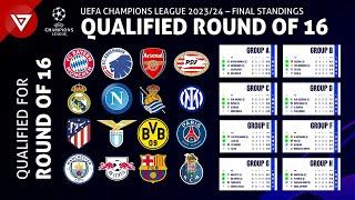  Qualified Round of 16: UEFA Champions League 2023/24 Final Standings Table