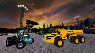 Construction Vehicles, Dumper and Loader work at night in the Construction Mine. Let's play LS19