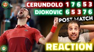 Djokovic MIRACLE COMEBACK vs Cerundolo | Roland Garros 2024 | Post Match Reaction