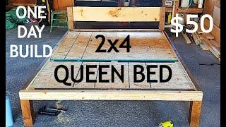 2x4s ONLY! Queen Size Bed Frame   ONE DAY BUILD!