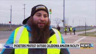 Amazon workers picket at Caledonia facility