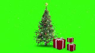 Snow Falling on Christmas Tree and Gifts on Green Screen Background | 4K | FREE TO USE