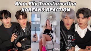 Koreans React to Shoe Flip Transformation Challenge TikTok compilation!