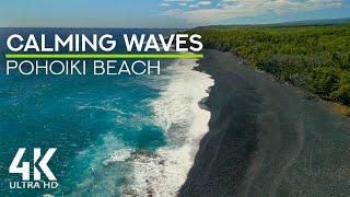 4K Black Sands and Turquoise Waters of Pohoiki Beach, Hawaii - Calming Ocean Sounds for Relaxation