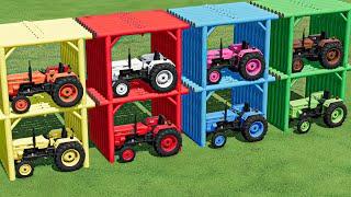 GARAGE OF COLORS ! CRAZY TRANSPORTING & LOADING with MINI FIAT TRACTORS ! Farming Simulator 22