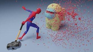 SPIDERMAN kills  IMPOSTORS in AMONG US  molecular ragdoll simulation