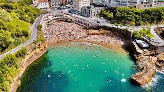 Biarritz France. A high standard French beach town. Drone view. With some relaxing Bosa Nova music.