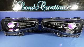 CJ Lancer EVO X 10 custom headlights gloss paint LED RGBW demon eyes  HID projectors LED halos