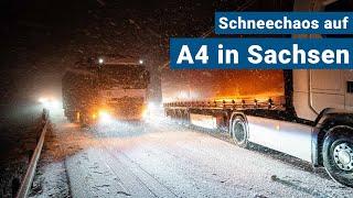 Winter-Chaos wegen ein wenig Schnee legt A4 lahm! Polizei und THW im Einsatz!