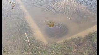 MASSIVE parking lot storm drain unclogging, draining flooded parking lot with big whirlpool