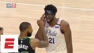 Joel Embiid trash-talks Marcus Morris, so Morris responds by flashing '3-0' sign | ESPN