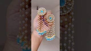 Diwali Special Kundan Earrings🩵 #festivevibes #kundanjewellery #shorts #diyjewellerymaking #diy