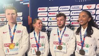 British 4x400m mixed relay team react to bronze medal win at European Indoors