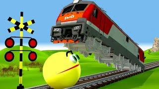 railgadi aa gayi chuk chuk chuk railgadi rangbirangi railgadi【踏切アニメ】あぶない電車 TRAIN vs PACMAN