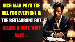 RICH MAN PAYS THE BILL FOR EVERYONE IN THE RESTAURANT BUT LEAVES A NOTE THAT SAYS...