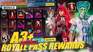 BGMI A3 Royale Pass *BIG CHANGES *1 to 100 Leaks | FREE Mythic Fragment | BGMI RP A3 Rewards !