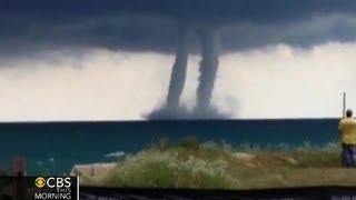 Double waterspouts spotted over Lake Michigan