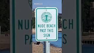 There's no 'Nude beach' in Chicago. Unofficial sign removed in Rogers Park #chicago