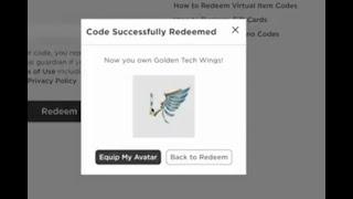 Redeeming the Golden Tech Wings Roblox Toy Code