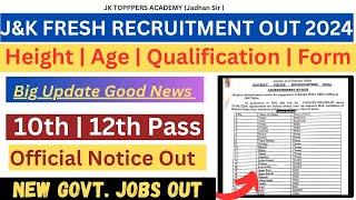 j&K Fresh Recruitment 2024 | 10th Pass Apply online | j&k New vacancy Out Good News 