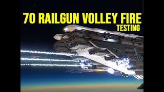 70 RAILGUNS VOLLEY FIRE TESTING - Space Engineers