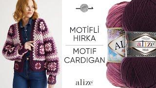 Alize Superlana Midi ile Motifli Hırka • Motif Cardigan • Кардиган с мотивом