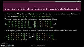 Generator and Parity check matrices for Systematic cyclic code