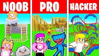 Minecraft NOOB vs PRO vs HACKER ROLLER COASTER BUILD CHALLENGE in Minecraft! (HUGGY WUGGY RIDE?!)