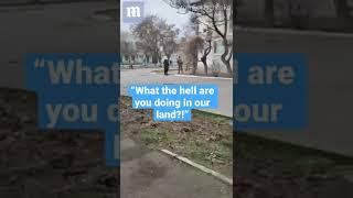 Ukrainian woman CONFRONTS Russian soldiers #shorts #shortsvideo #ukraine #russia