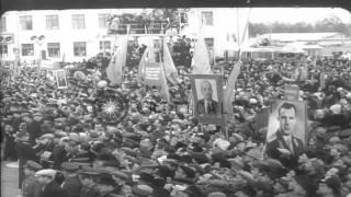 Soviet Union crowd celebrates cosmonaut Yuri Gagarin in Moscow following his succ...HD Stock Footage