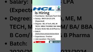 HCL Recruitment 2023 | HCL is hiring #hclrecruitment  #itjobsforfreshers #job #freshershiring #hcl