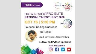 Wipro Elite - National Talent Hunt 2020  | Webinar | Frequently Asked Coding Questions