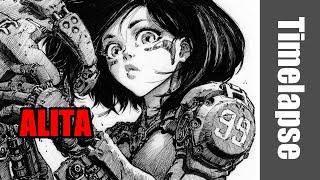 Drawing Alita ( from the Manga Battle Angel Alita ) - Timelapse | Red Hawk