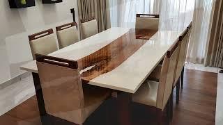 Epoxy + Single wood dining table | Pure white | Epoxy Tables