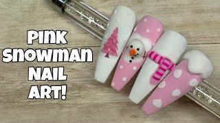 Pink Snowman Nail Art