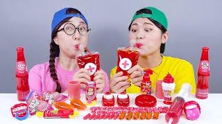 Cửa hàng tiện lợi Thạch mật ong tráng miệng màu đỏ Mukbang DONA