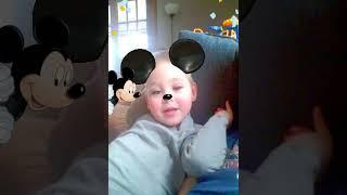 little bro useing mickey mouse snapchat filter