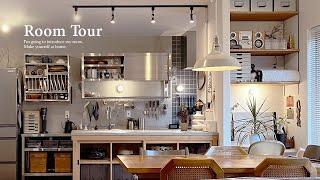 [Room tour] MIX interior decoration of wood and stainless steel Nice kitchen idea Japan house tour