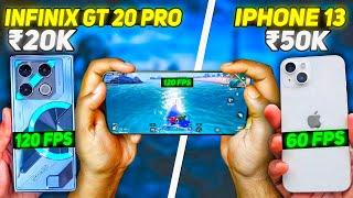 INFINIX GT 20 PRO VS IPHONE 13  120 FPS Vs 60 FPS | IPHONE VS ANDROID | BEST PHONE UNDER 20000