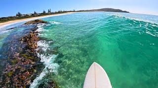 SURFING UP THE COAST: ROCK DODGING ON A MID-LENGTH! (RAW POV)