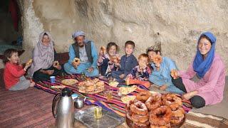 Big Family Cooks Donauts in cave, Very delicious and Beautiful recipe, Village life Afghanistan