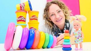 Play Doh Schule mit Nicole. Farbenpyramide für Evi. Knete Video für Kinder
