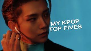 my kpop top 5's (vocalists, dancers, rappers, etc.)