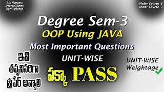 Degree Semester 3 - OOP Using JAVA Most Important Questions UNIT-WISE Weightage Degree Exam 2024