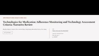 Technologies for Medication Adherence Monitoring and Technology Assessment Criteria: ... | RTCL.TV