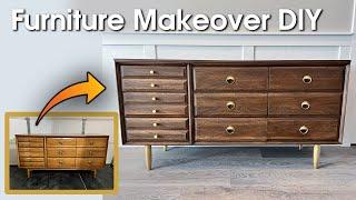 Thrift Store Furniture Makeover Flip DIY Mid Century Modern Dresser