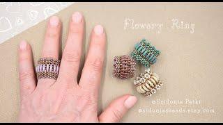 Beaded Flowery Ring Tutorial - Crescent and seed beads beading tutorial - Sidonia's Beaded Jewelry