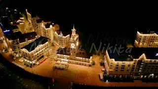 View at night from the air. Rosa Khutor, Krasnaya Polyana. Sochi, Russia, From Dron