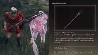 Elden Ring DLC Bloodfiend's Fork Drop Location and Move Set Demonstration Arcane Scaling Bleed Spear