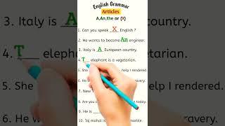 English Grammar || Article Exercise || Question Solving ||A/An/The or X #youtubeshorts #english